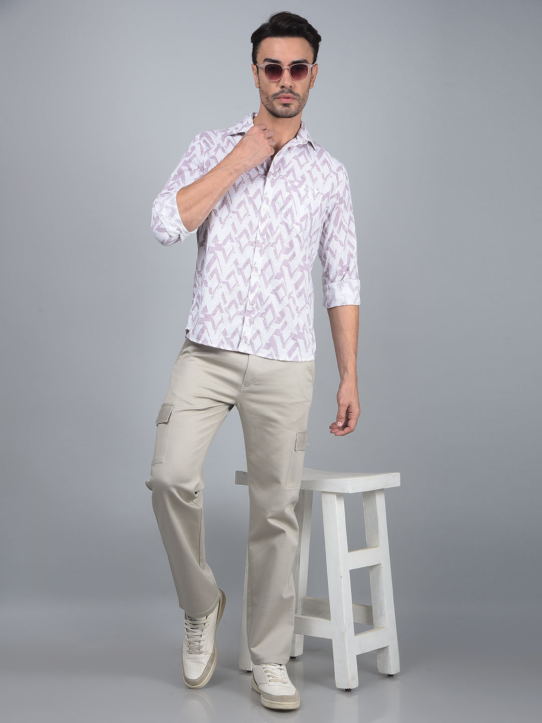 Purple Printed 100% Cotton Shirt-Men Shirts-Crimsoune Club