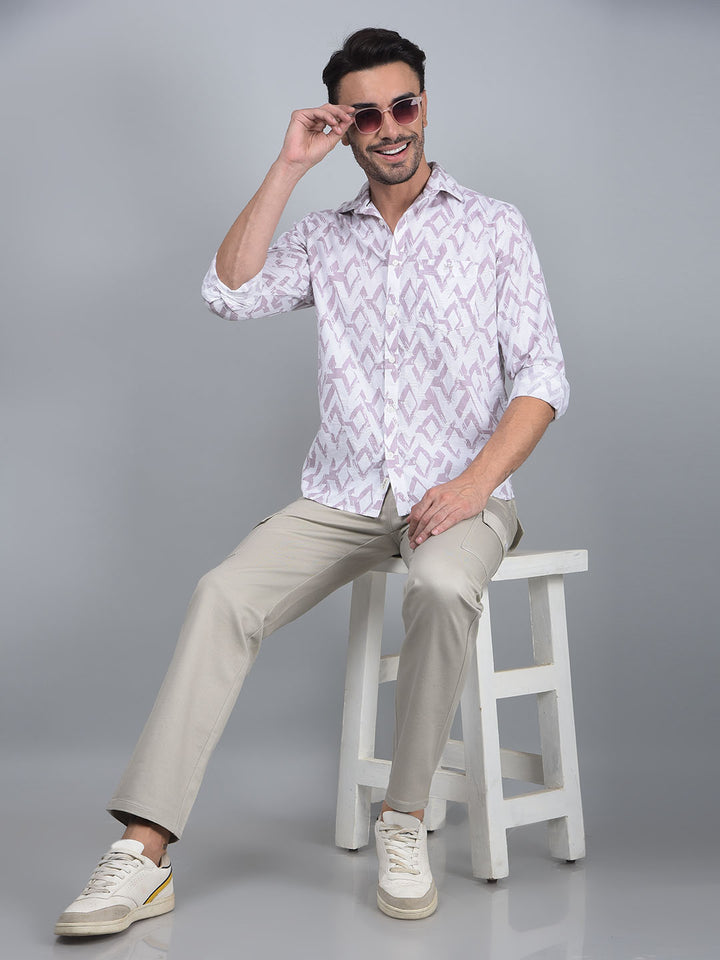 Purple Printed 100% Cotton Shirt-Men Shirts-Crimsoune Club