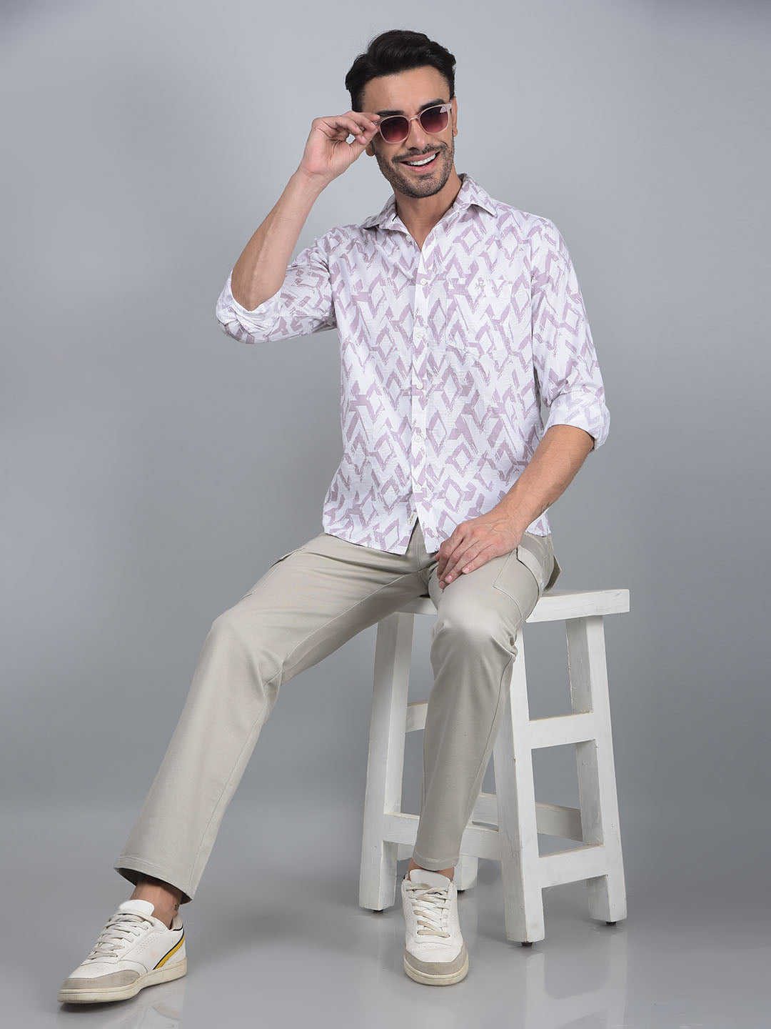Purple Printed 100% Cotton Shirt-Men Shirts-Crimsoune Club