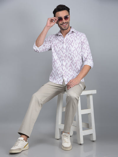 Purple Printed 100% Cotton Shirt-Men Shirts-Crimsoune Club