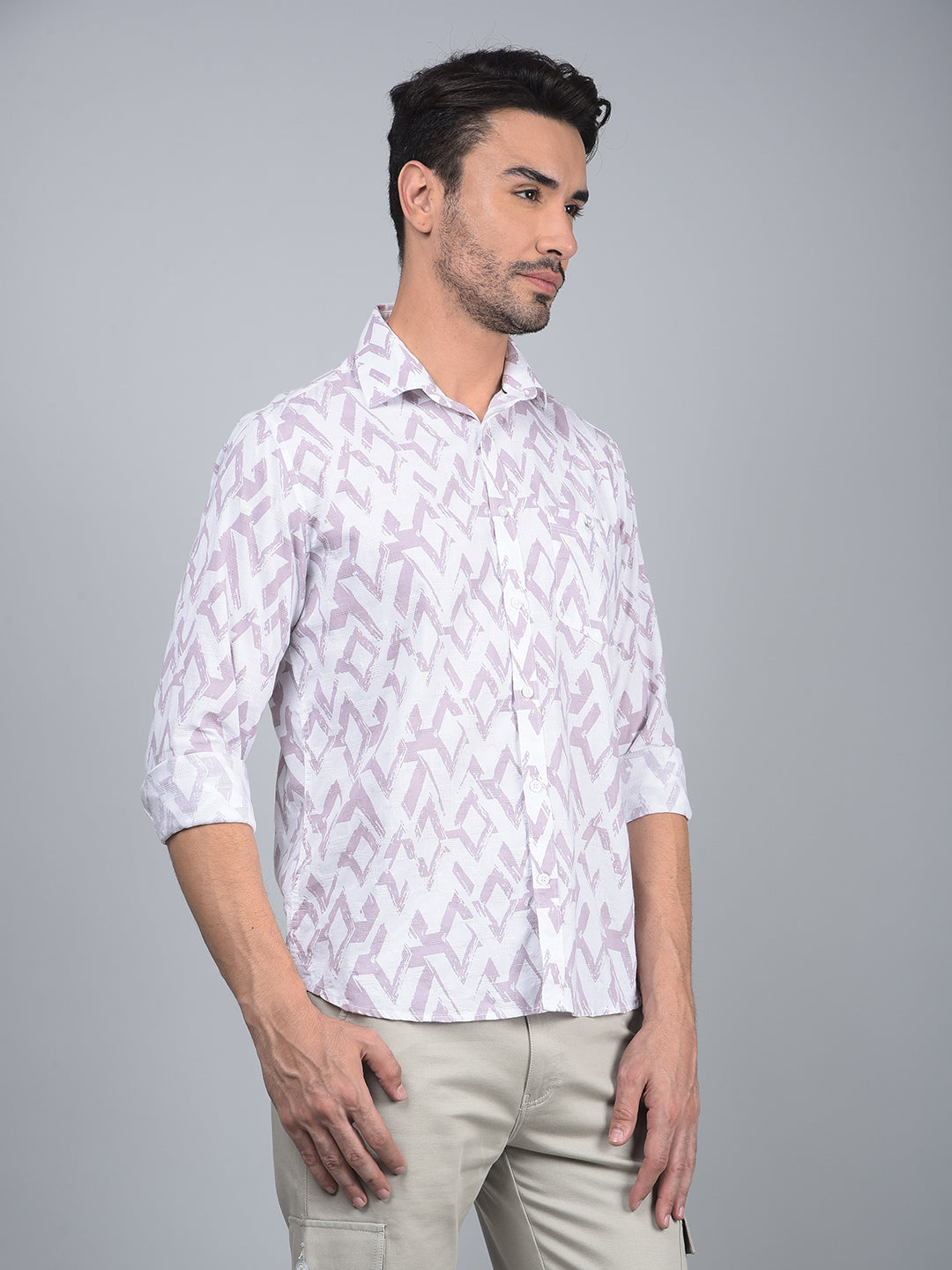 Purple Printed 100% Cotton Shirt-Men Shirts-Crimsoune Club