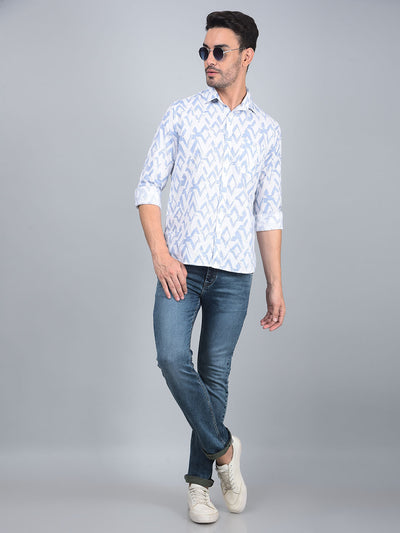 Blue Printed 100% Cotton Shirt-Men Shirts-Crimsoune Club