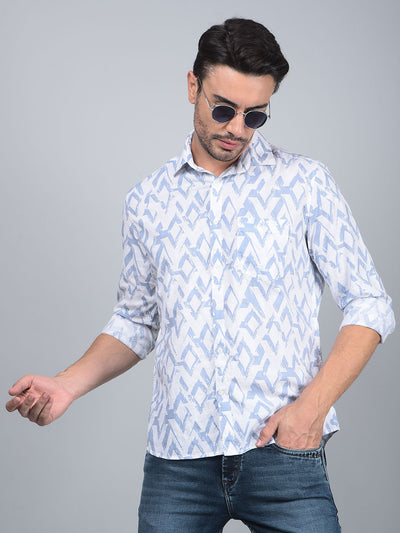 Blue Printed 100% Cotton Shirt-Men Shirts-Crimsoune Club