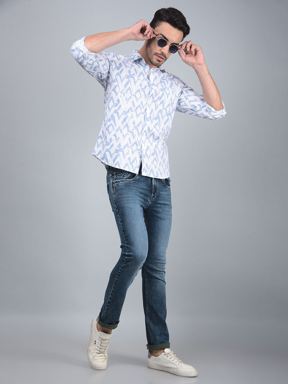 Blue Printed 100% Cotton Shirt-Men Shirts-Crimsoune Club