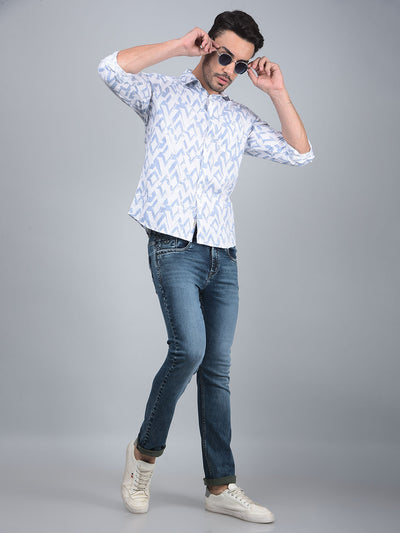 Blue Printed 100% Cotton Shirt-Men Shirts-Crimsoune Club
