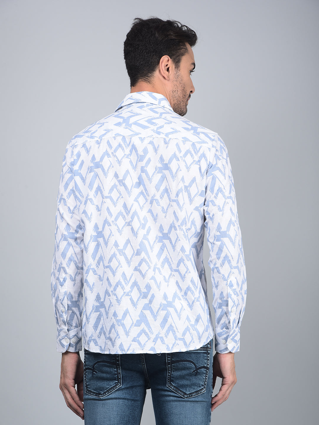 Blue Printed 100% Cotton Shirt-Men Shirts-Crimsoune Club