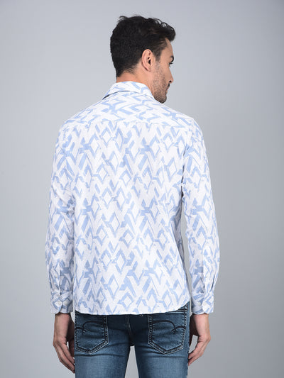 Blue Printed 100% Cotton Shirt-Men Shirts-Crimsoune Club