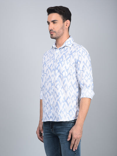 Blue Printed 100% Cotton Shirt-Men Shirts-Crimsoune Club
