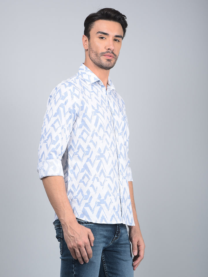 Blue Printed 100% Cotton Shirt-Men Shirts-Crimsoune Club