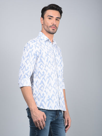 Blue Printed 100% Cotton Shirt-Men Shirts-Crimsoune Club