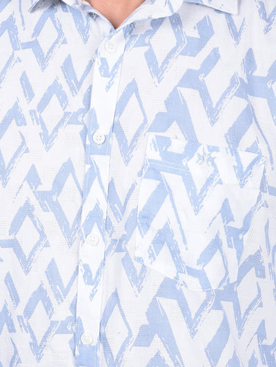 Blue Printed 100% Cotton Shirt-Men Shirts-Crimsoune Club