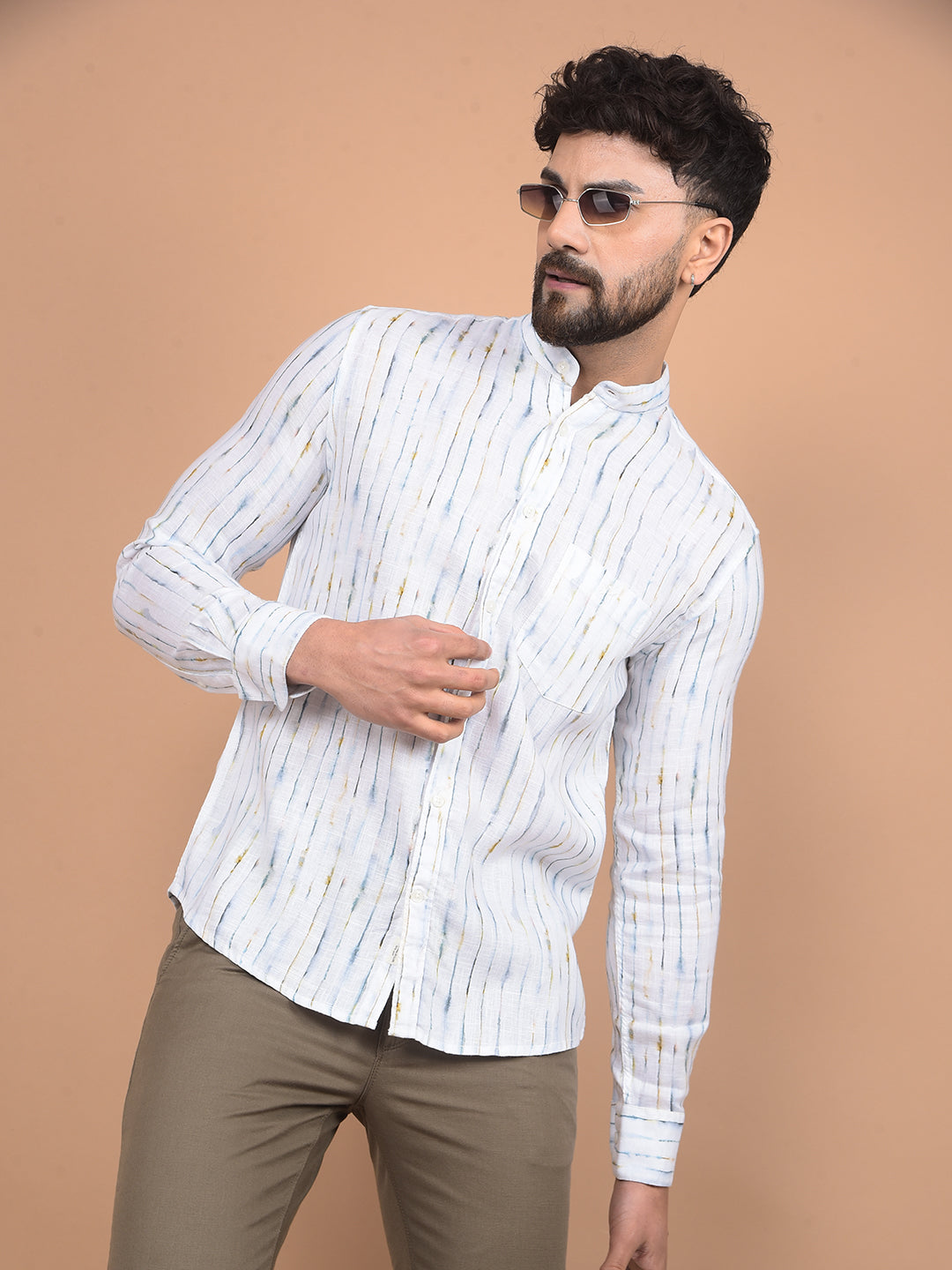 White Printed Linen Shirt-Men Shirts-Crimsoune Club