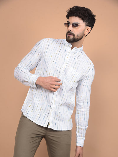 White Printed Linen Shirt-Men Shirts-Crimsoune Club