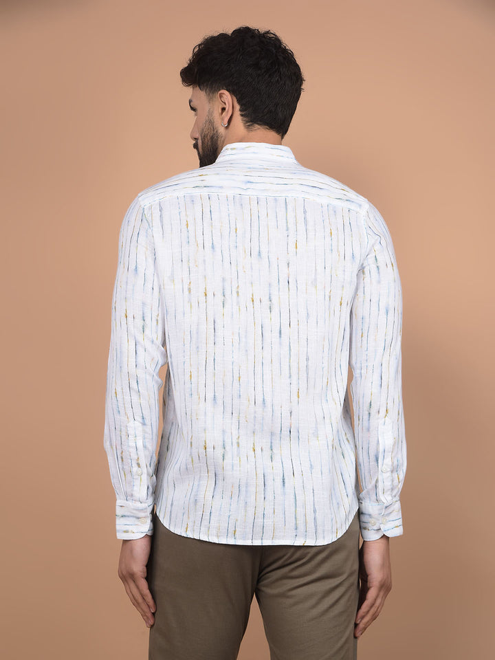 White Printed Linen Shirt-Men Shirts-Crimsoune Club