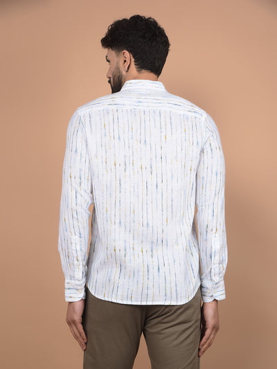 White Printed Linen Shirt-Men Shirts-Crimsoune Club