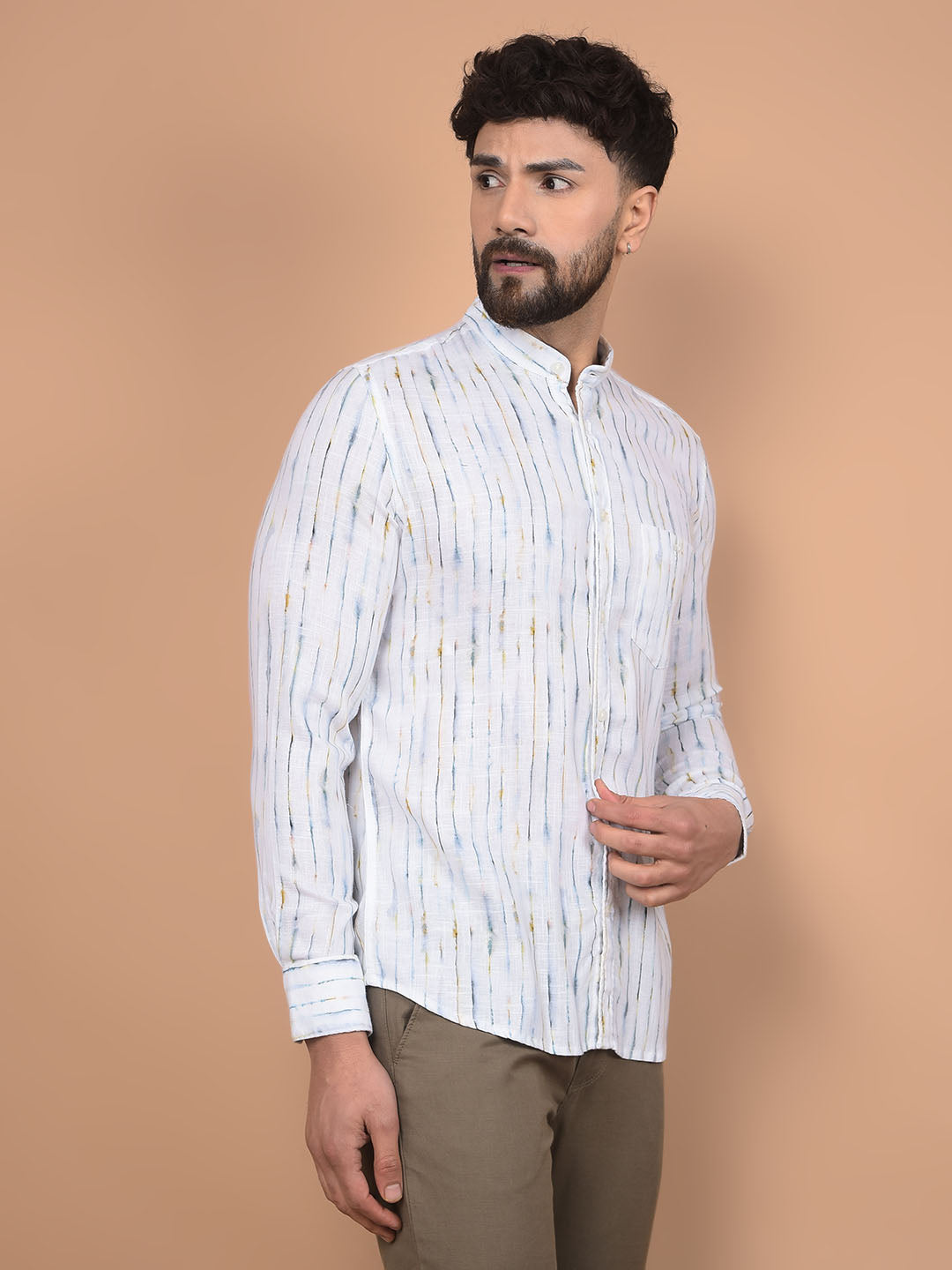 White Printed Linen Shirt-Men Shirts-Crimsoune Club