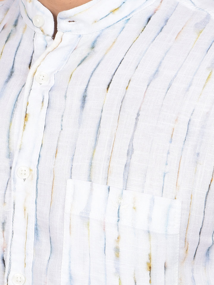 White Printed Linen Shirt-Men Shirts-Crimsoune Club