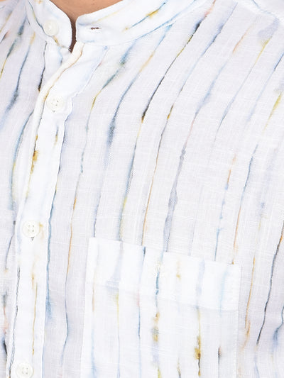 White Printed Linen Shirt-Men Shirts-Crimsoune Club