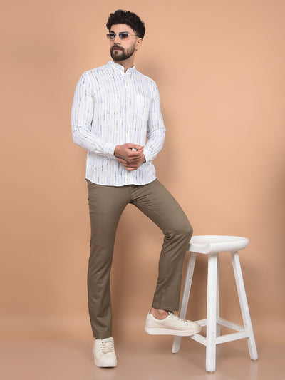 White Printed Linen Shirt-Men Shirts-Crimsoune Club