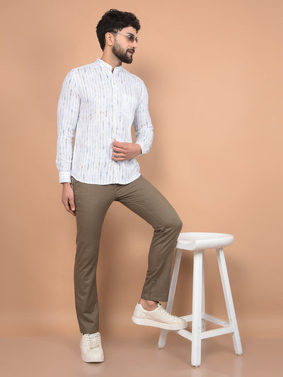 White Printed Linen Shirt-Men Shirts-Crimsoune Club