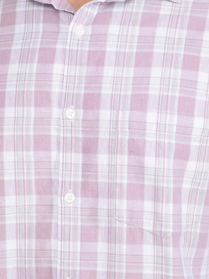 Purple Checked Linen Shirt-Men Shirts-Crimsoune Club