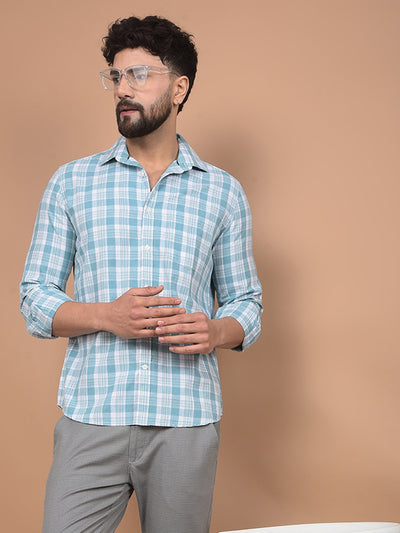 Green Checked Linen Shirt-Men Shirts-Crimsoune Club