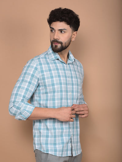 Green Checked Linen Shirt-Men Shirts-Crimsoune Club
