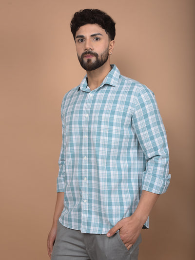 Green Checked Linen Shirt-Men Shirts-Crimsoune Club