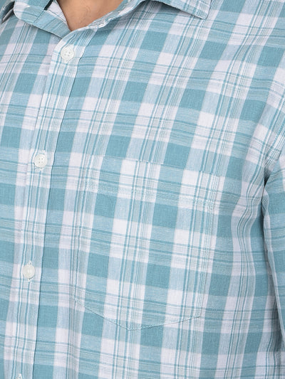 Green Checked Linen Shirt-Men Shirts-Crimsoune Club