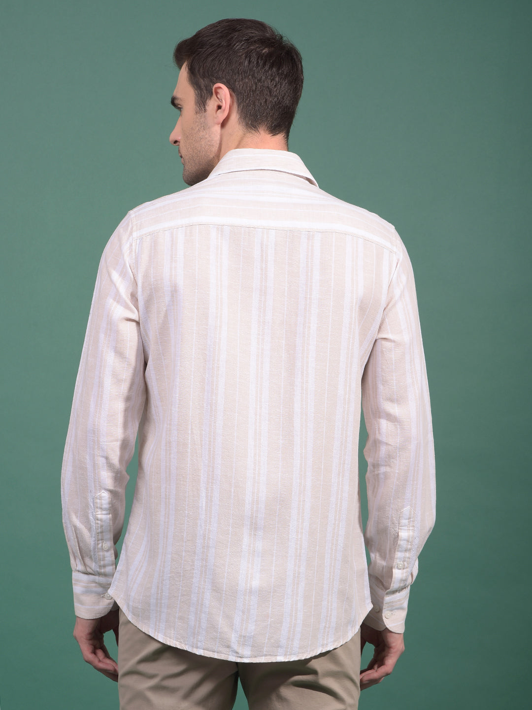 Beige Vertical Stripes Linen Shirt-Men Shirts-Crimsoune Club