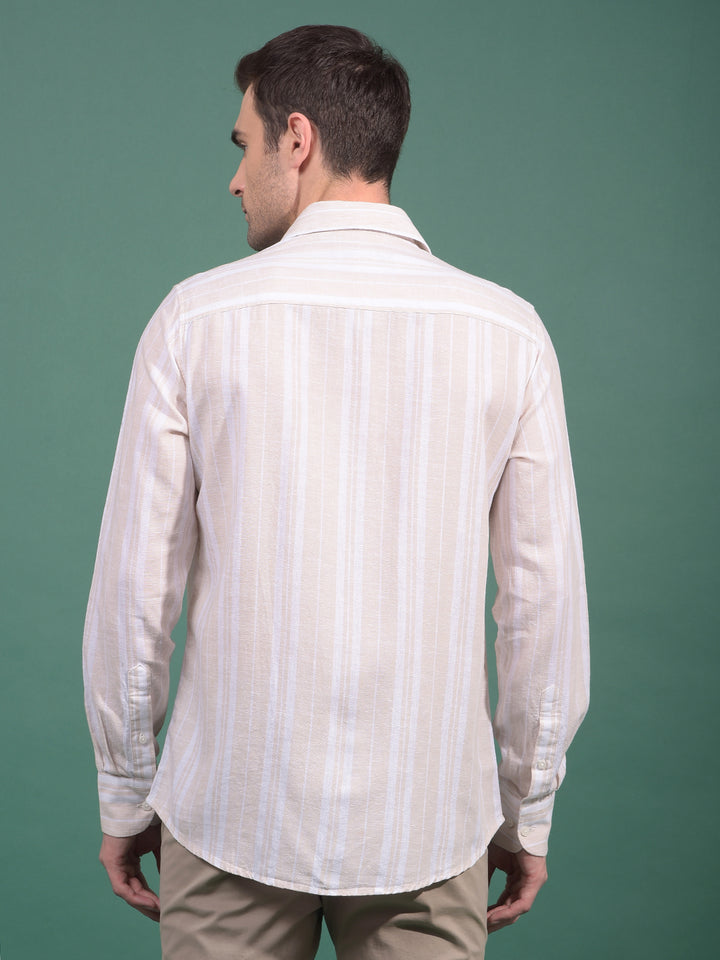 Beige Vertical Stripes Linen Shirt-Men Shirts-Crimsoune Club