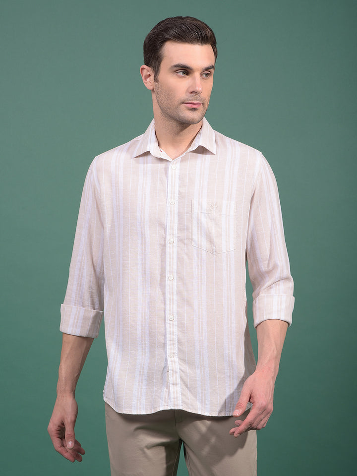 Beige Vertical Stripes Linen Shirt-Men Shirts-Crimsoune Club