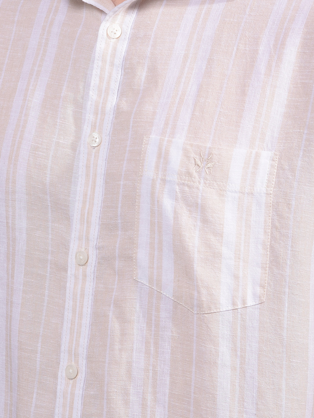Beige Vertical Stripes Linen Shirt-Men Shirts-Crimsoune Club