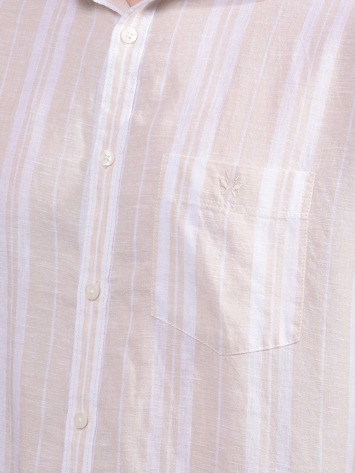 Beige Vertical Stripes Linen Shirt-Men Shirts-Crimsoune Club