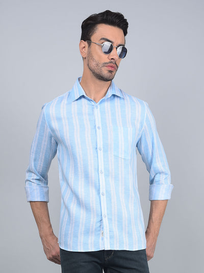 Blue Vertical Stripes 100% Cotton Shirt-Men Shirts-Crimsoune Club