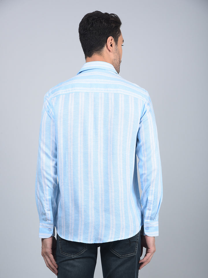 Blue Vertical Stripes 100% Cotton Shirt-Men Shirts-Crimsoune Club