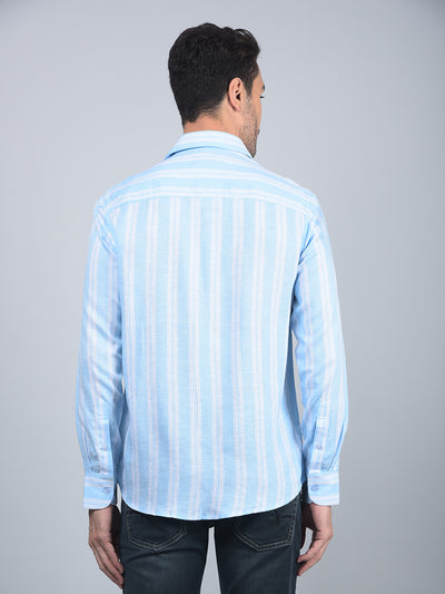 Blue Vertical Stripes 100% Cotton Shirt-Men Shirts-Crimsoune Club
