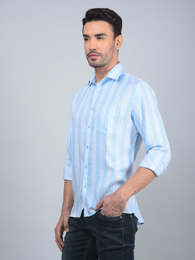 Blue Vertical Stripes 100% Cotton Shirt-Men Shirts-Crimsoune Club