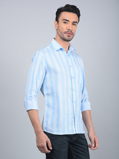 Blue Vertical Stripes 100% Cotton Shirt-Men Shirts-Crimsoune Club