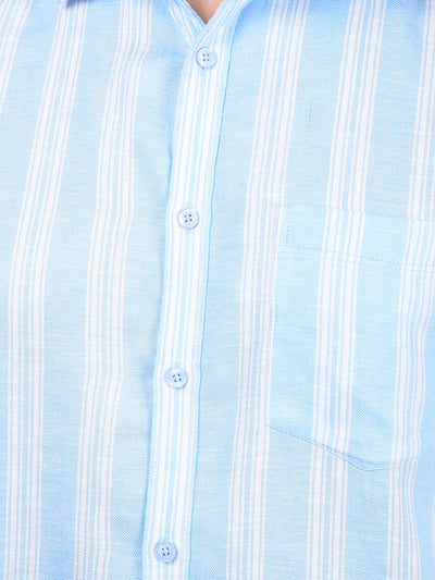 Blue Vertical Stripes 100% Cotton Shirt-Men Shirts-Crimsoune Club
