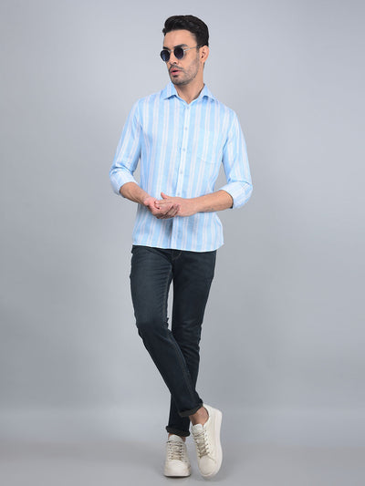 Blue Vertical Stripes 100% Cotton Shirt-Men Shirts-Crimsoune Club