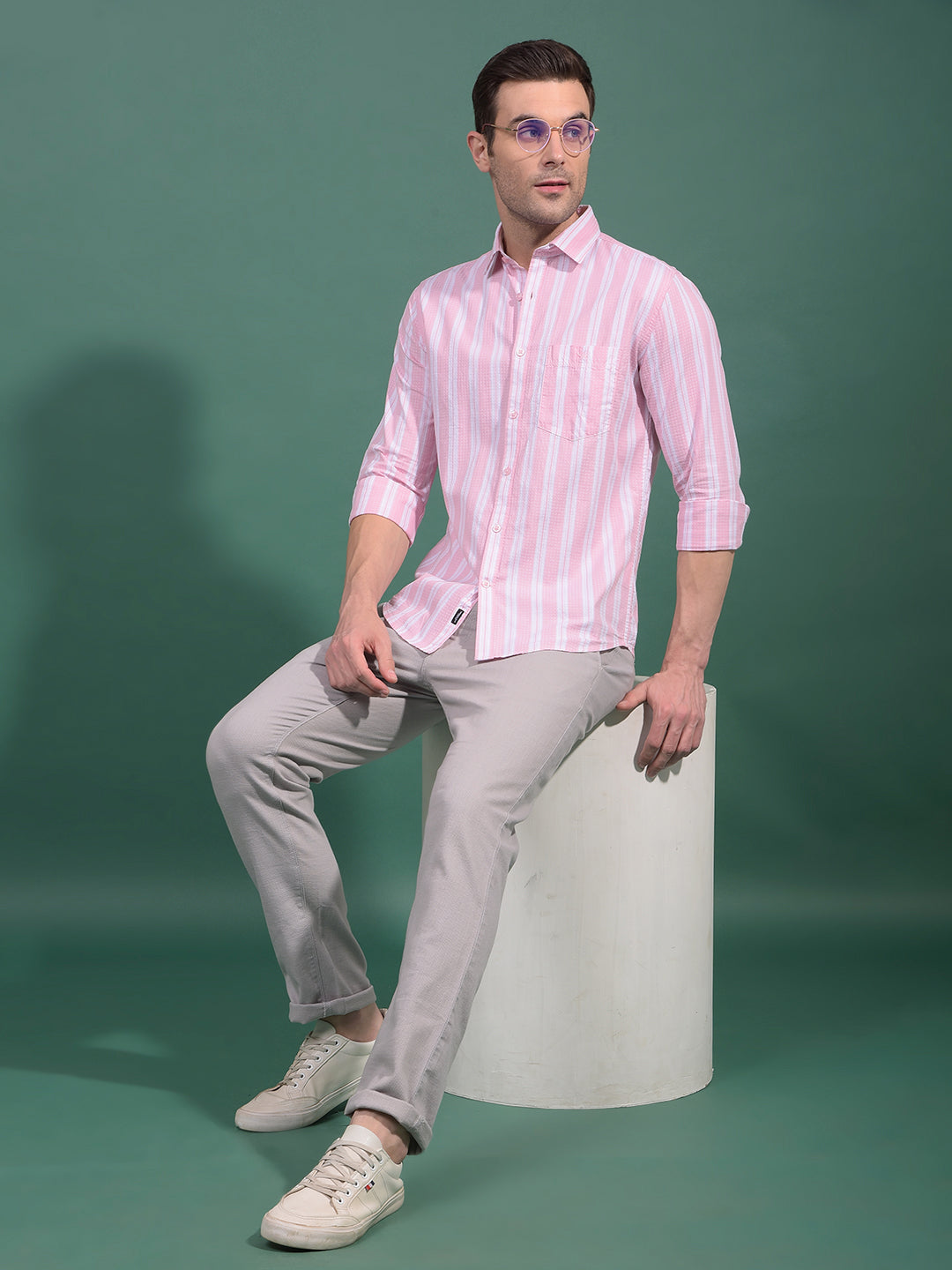 Pink Vertical Stripes 100% Cotton Shirt-Men Shirts-Crimsoune Club