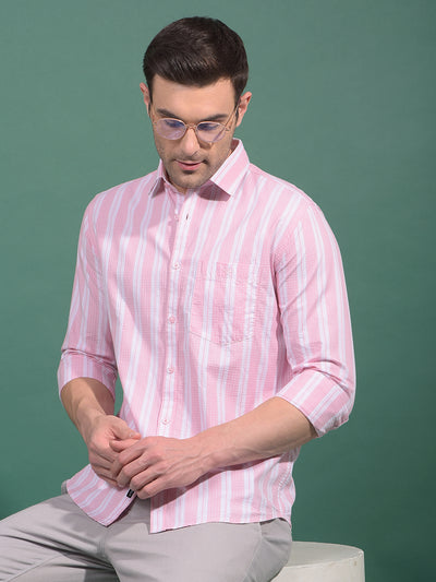Pink Vertical Stripes 100% Cotton Shirt-Men Shirts-Crimsoune Club