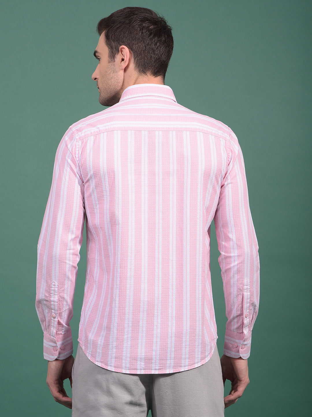 Pink Vertical Stripes 100% Cotton Shirt-Men Shirts-Crimsoune Club