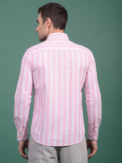 Pink Vertical Stripes 100% Cotton Shirt-Men Shirts-Crimsoune Club
