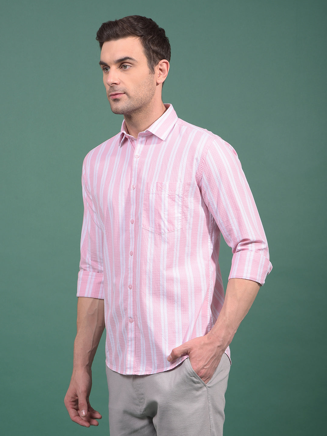 Pink Vertical Stripes 100% Cotton Shirt-Men Shirts-Crimsoune Club