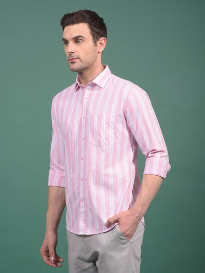 Pink Vertical Stripes 100% Cotton Shirt-Men Shirts-Crimsoune Club