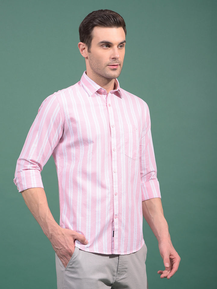 Pink Vertical Stripes 100% Cotton Shirt-Men Shirts-Crimsoune Club