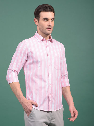 Pink Vertical Stripes 100% Cotton Shirt-Men Shirts-Crimsoune Club