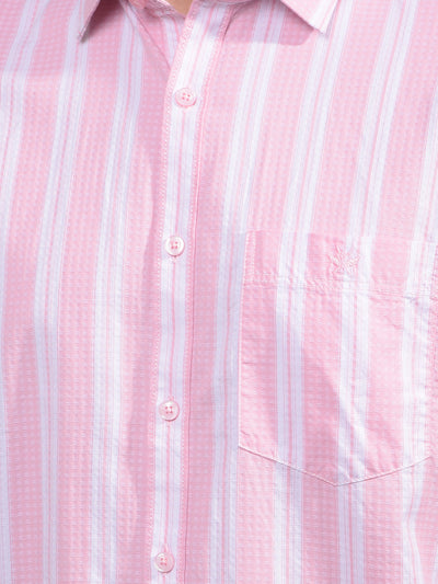 Pink Vertical Stripes 100% Cotton Shirt-Men Shirts-Crimsoune Club